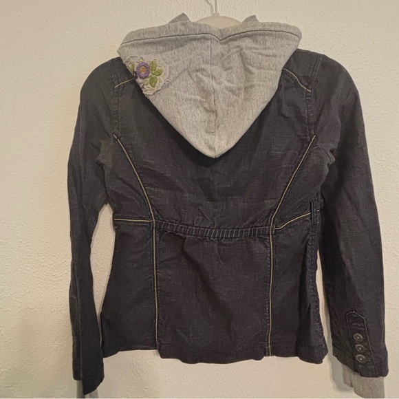 Free people hooded shacket size 2 blue denim embroidered whimsical cottagecore - Picture 7 of 11
